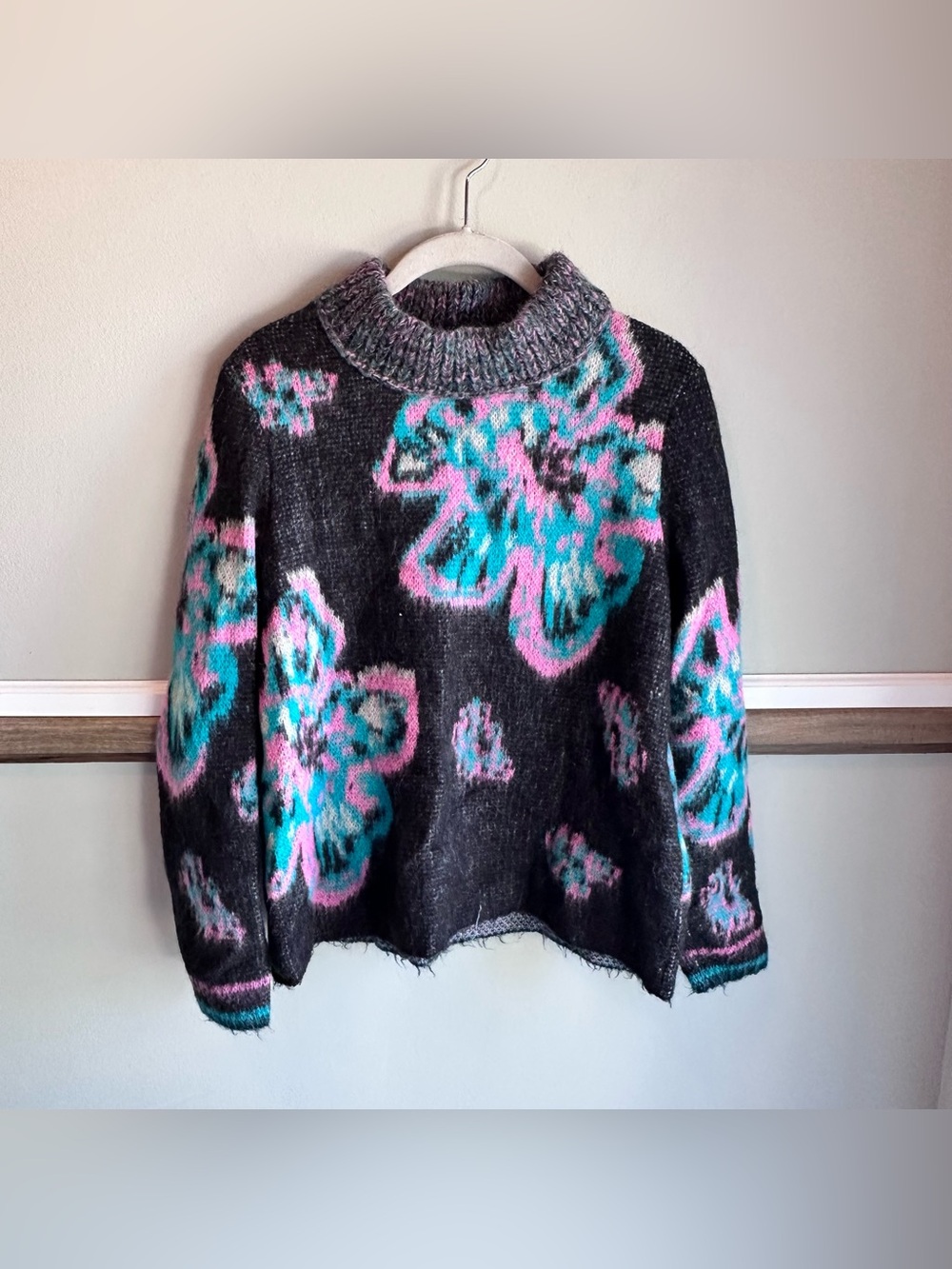 Marc Cain Alpaca Mohair Mock Neck Floral Sweater